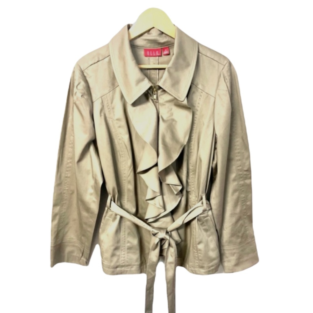 Elle girly classic short trench w/ruffle -tie front